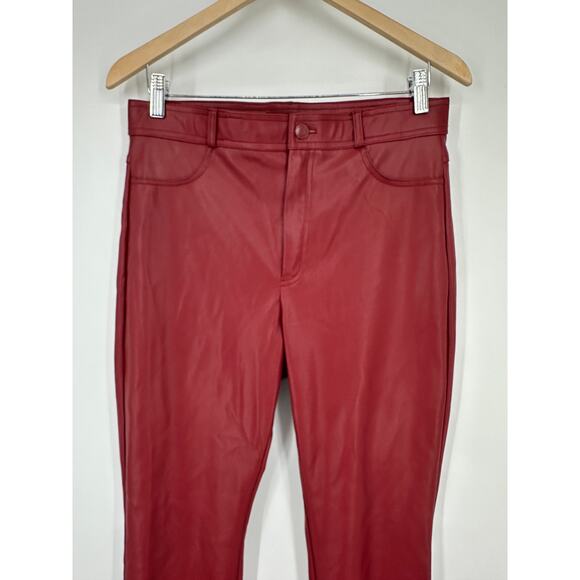 ZARA Faux Leather Leggings High Rise Ankle Zip Pants Red, Bloggers Fav Burgundy - Picture 7 of 13